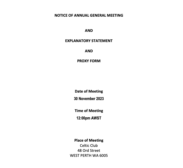 Notice of Annual General Meeting and Explanatory Statement and Proxy Form.